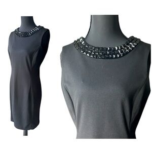 Calvin Klein Little Black Sheath Dress with Embellished Neckline Size 6